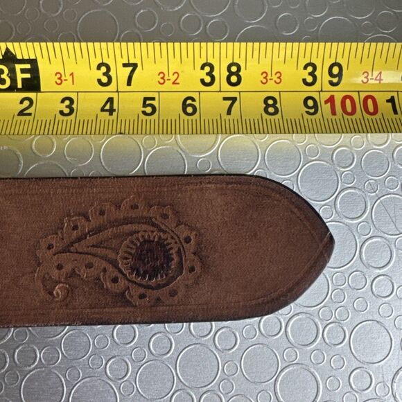 Lucky Brand Vintage Paisley Tooled Belt S Brown Leather Boho Western Cowgirl main image 9